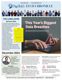 DigeTekS Tech Chronicle December 2024 issue cover featuring a data breach article and company details.